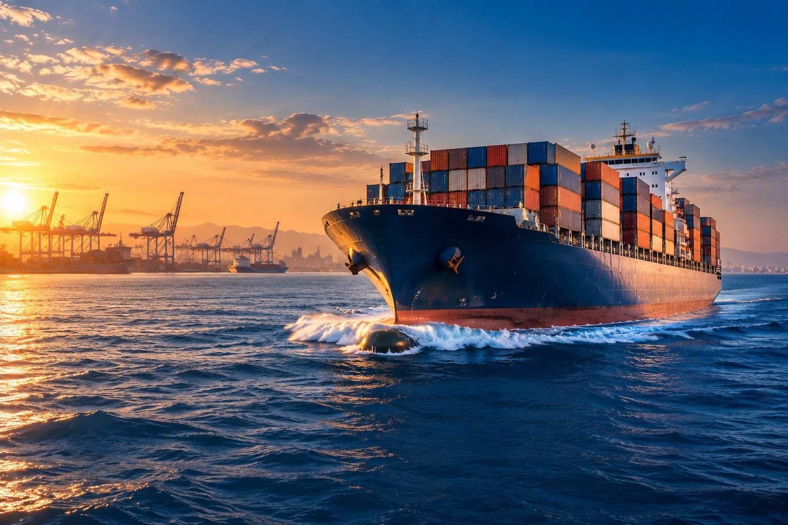 Modern container ship sailing at sea
